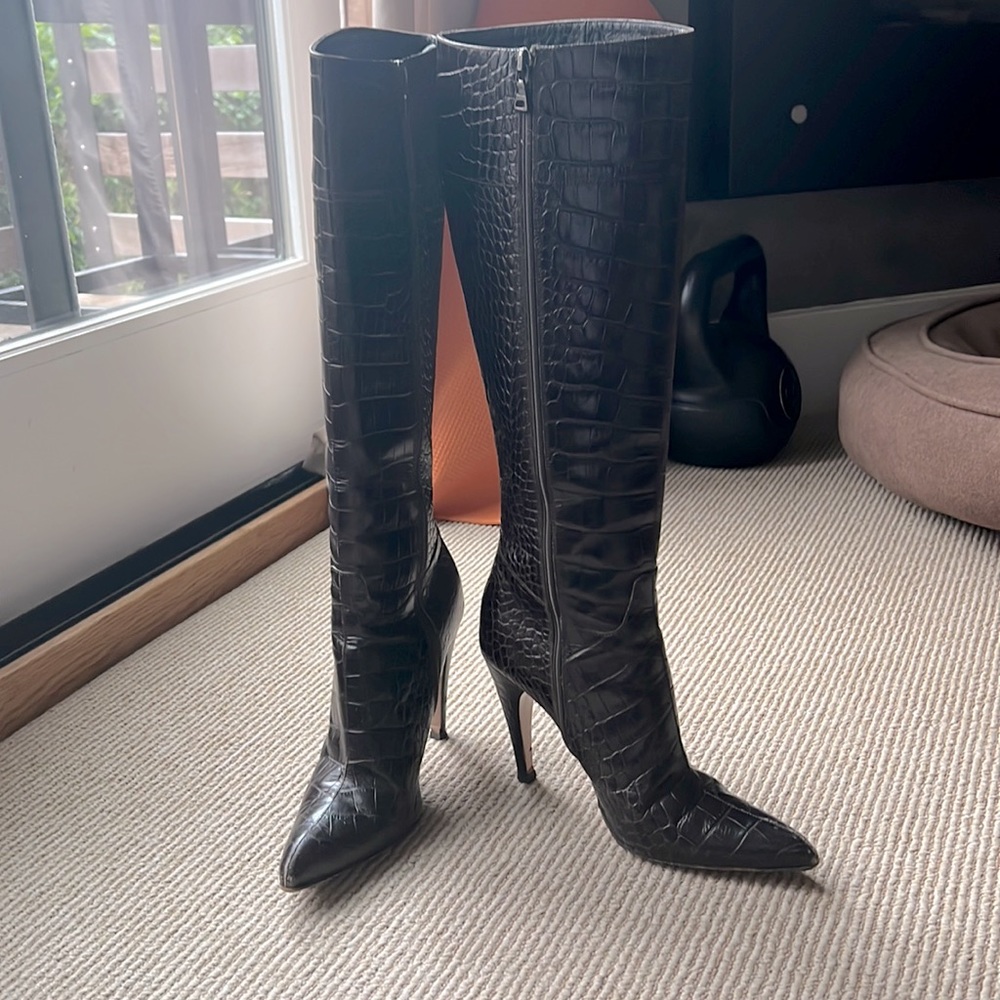 PRADA Crocodile leather knee boots
